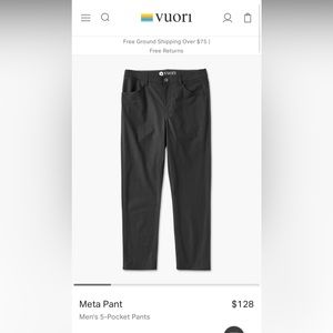 Vuori Men's Meta Pants Size 32 Black New $128